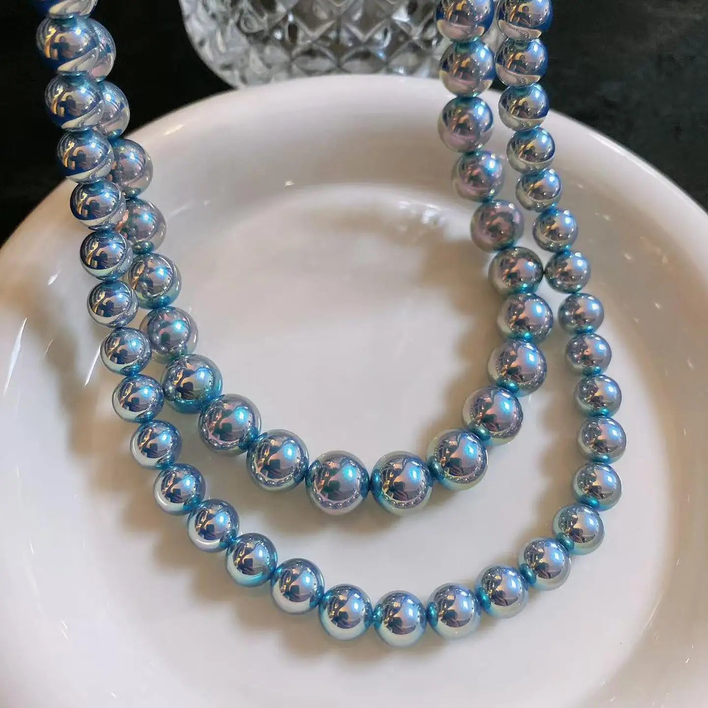 8Mm 10mm  blue rose pearl necklace, female 925 silver candy, buckle old money collarbone chain, birthday gift, Mother's  jewelry