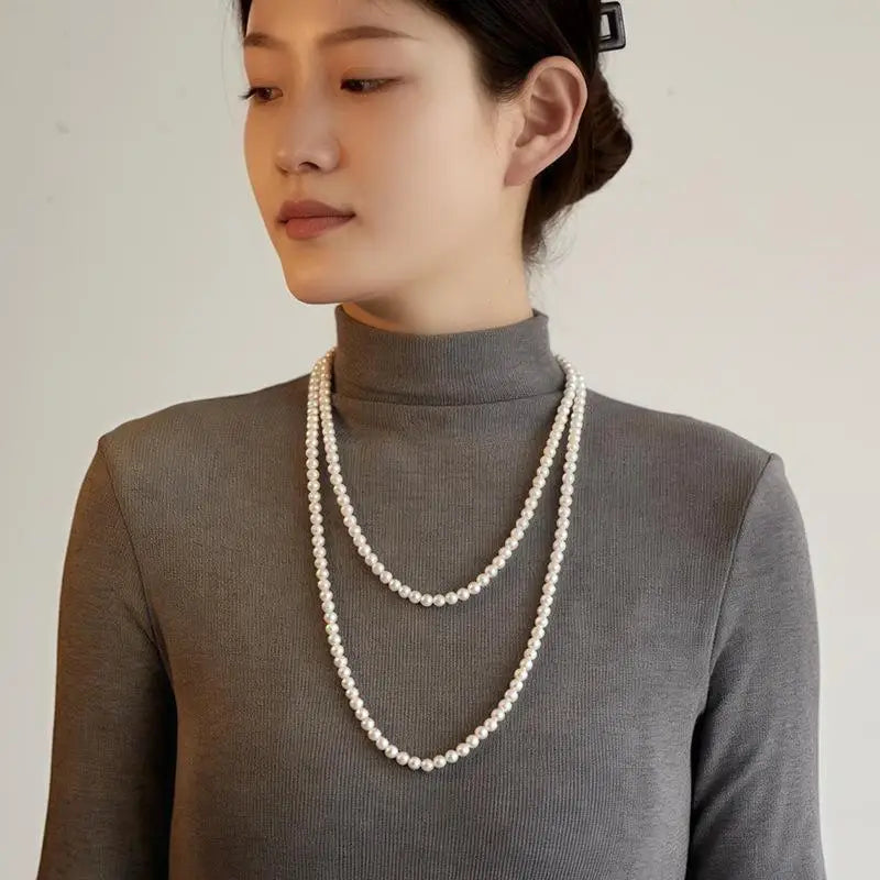 Double-layered long pearl sweater chain 6-10 mm winter Ran'ao mother-of-pearl necklace 85 cm 120 cm 160 cm birthday gift