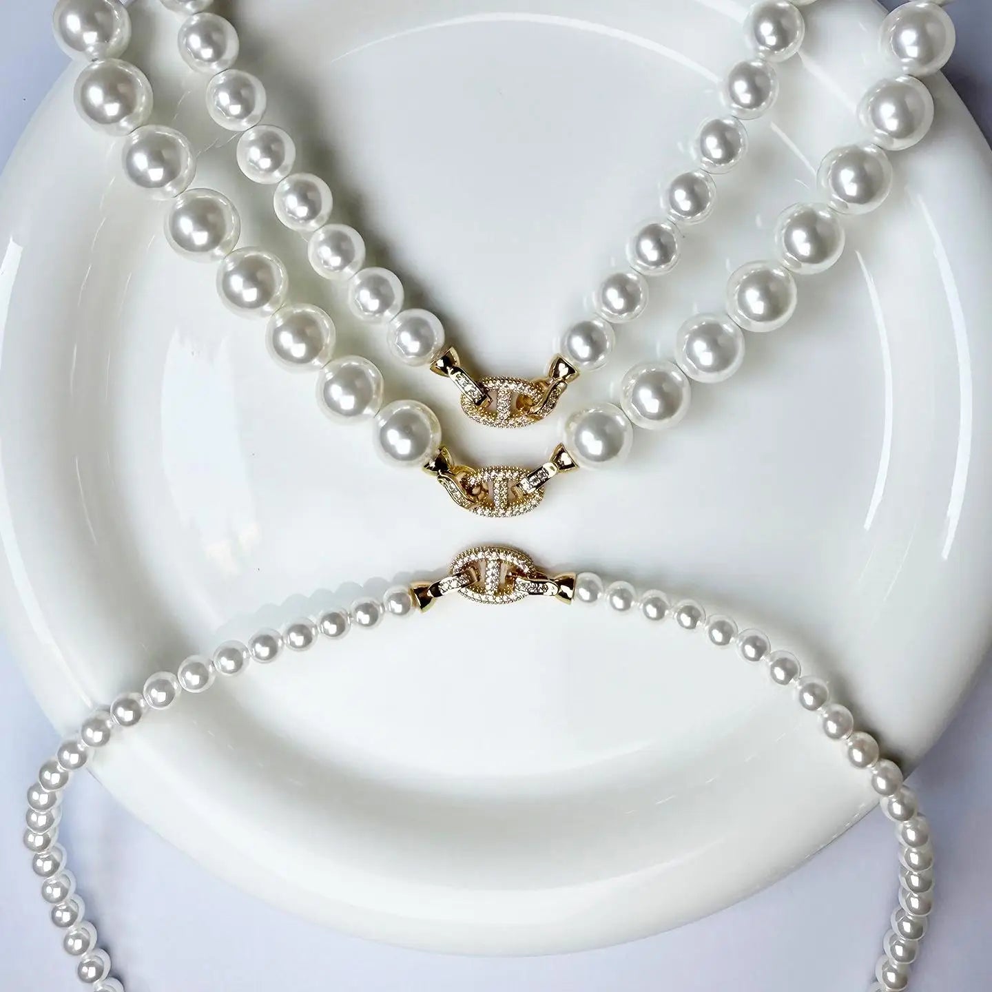 8mm pig nose shell pearl necklace clavicle chain necklace gold button 10mm 12mmshell pearl mother of pearl