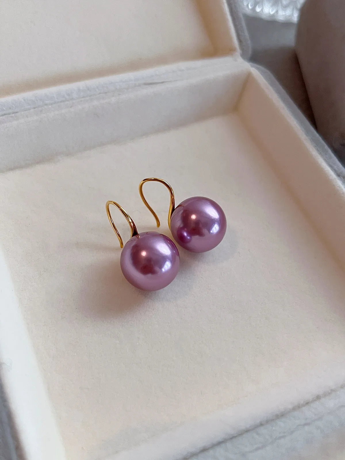 Violet pearl ear-hanging earrings high heels 14mm atmospheric purple large pearl stud earrings retro earrings  shell pearl