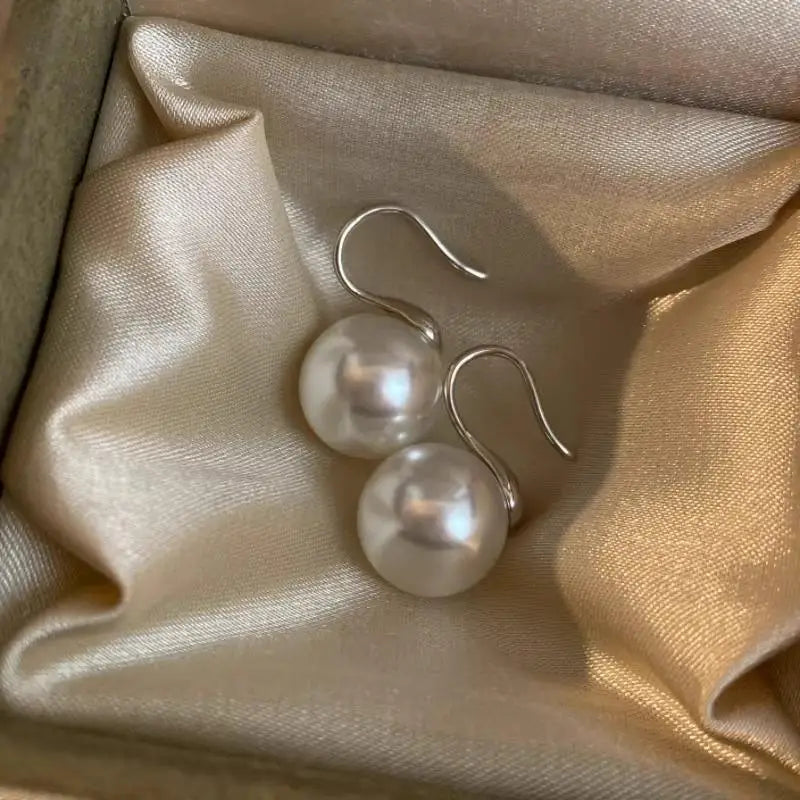 French Style highheel  white Pearl Drop Earrings, 14mm 16mm Gold Hook, Elegant Luxury Jewelry for Women
