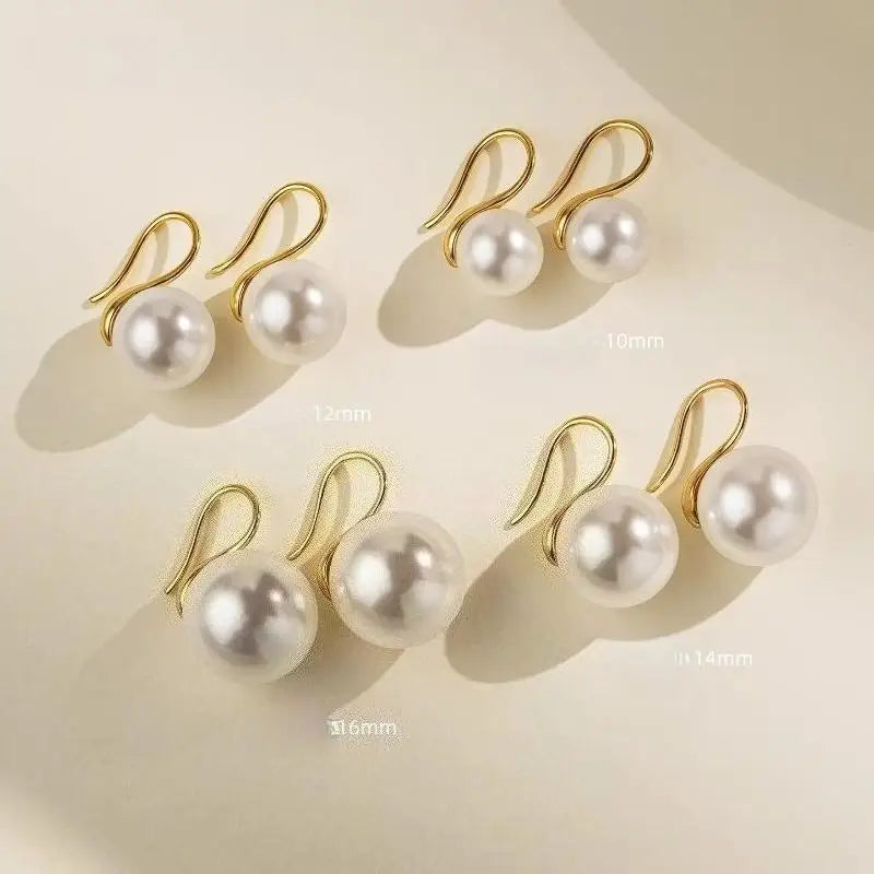 French Style highheel  white Pearl Drop Earrings, 14mm 16mm Gold Hook, Elegant Luxury Jewelry for Women