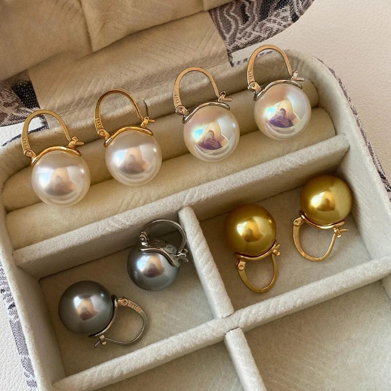 HOT Bucket shell Pearl Earrings, Premium Light Luxury  Teapot Ear Buckle · [Gold Bucket Ear Buckle] 14mm Cream White