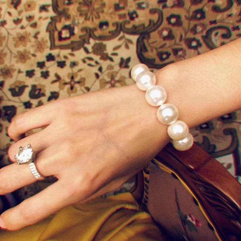 14Mm sea shell bead bracelet, bracelet, French style, pearl, elastic bracelet, light luxury fashion, gold, white, pearl