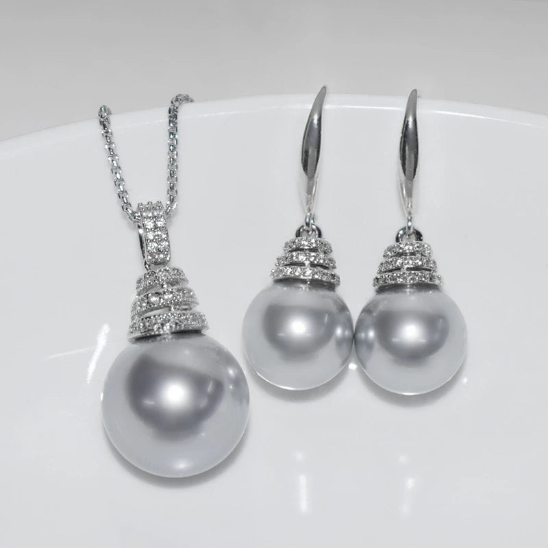 Viral Tiered Halo Pearl Jewelry Set – Sparkling Drop Necklace & Earrings | Genuine Freshwater Pearls