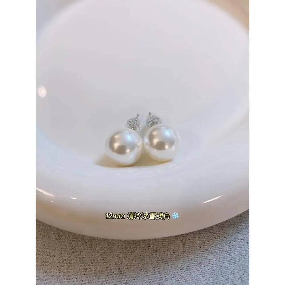 mother shell white pearl stud earrings, female, French style, suitable for graduation ceremonies for women pearl earrings
