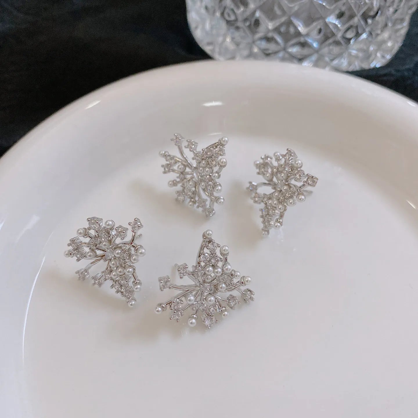 Snowflake Pearl & CZ Stud Earrings – Elegant Winter Inspired Jewelry | Luxe Daily Wear