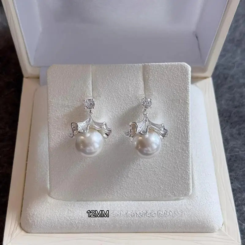 Lotus Leaf Umbrella Pearl Earrings White for Womenshell pearl mother of pearl jewelry