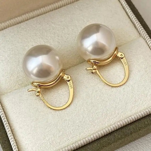 HOT Bucket shell Pearl Earrings, Premium Light Luxury  Teapot Ear Buckle · [Gold Bucket Ear Buckle] 14mm Cream White