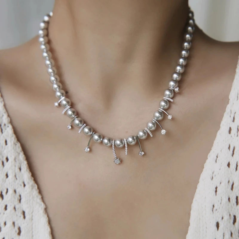 6mm Shell Pearl Necklace Elegant Minimalist Beaded Necklace Luxury Starfall Design Jewelry for Women Birthday Gift