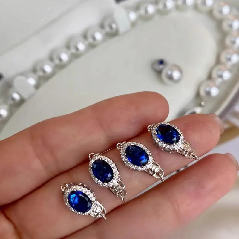 Blue Stone Button White Pearl Necklace set shell pearl mother of pearl Set Clavicle Necklace Birthday Gift mother gift earrings