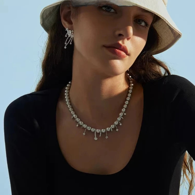 6mm Shell Pearl Necklace Elegant Minimalist Beaded Necklace Luxury Starfall Design Jewelry for Women Birthday Gift