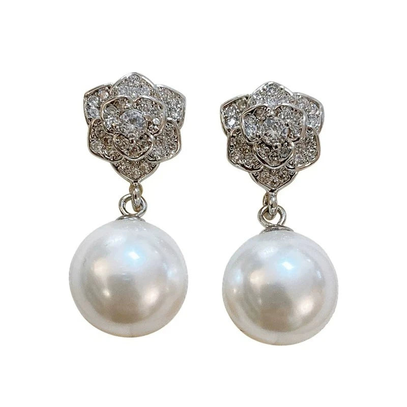 Camellia Shell Pearl Earrings – Elegant Sparkly Jewelry | Matches Every Outfit