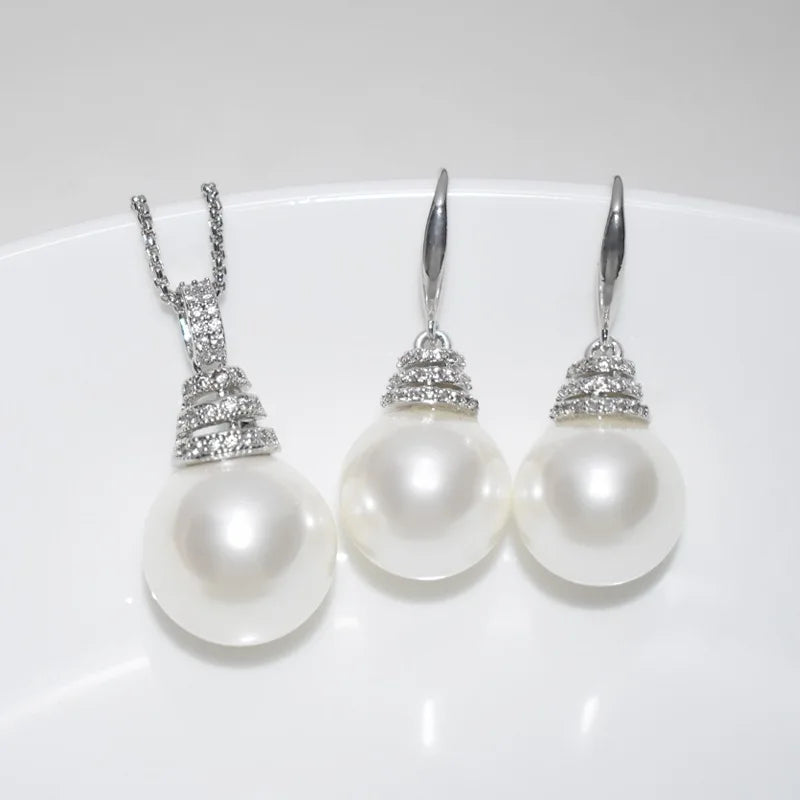 Viral Tiered Halo Pearl Jewelry Set – Sparkling Drop Necklace & Earrings | Genuine Freshwater Pearls