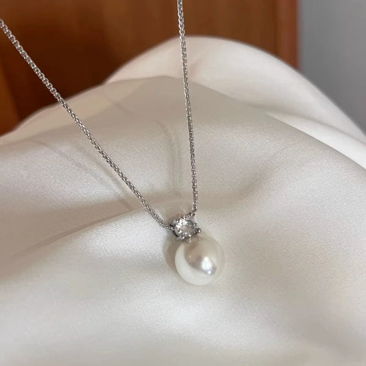 Princess Style Single Pearl Pendant Necklace for Women, French Elegant Clavicle Chain, Luxury Pearl Jewelry
