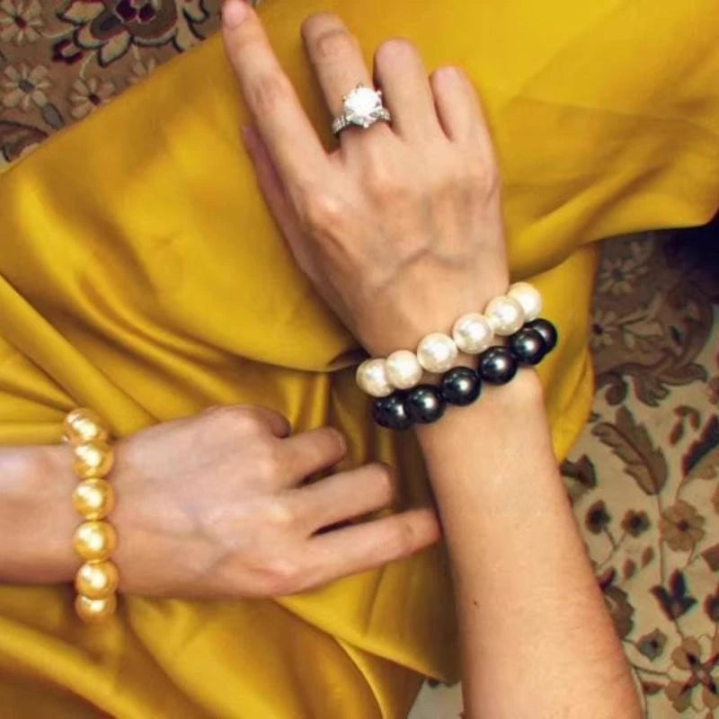 14Mm sea shell bead bracelet, bracelet, French style, pearl, elastic bracelet, light luxury fashion, gold, white, pearl