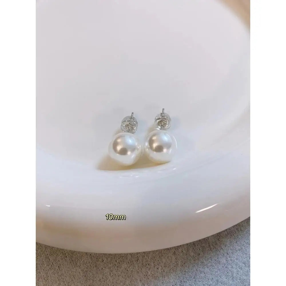 mother shell white pearl stud earrings, female, French style, suitable for graduation ceremonies for women pearl earrings