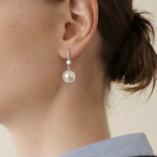 White shell bead small diamond ear hook, new minimalist earring, light luxury, niche high-end feeling
