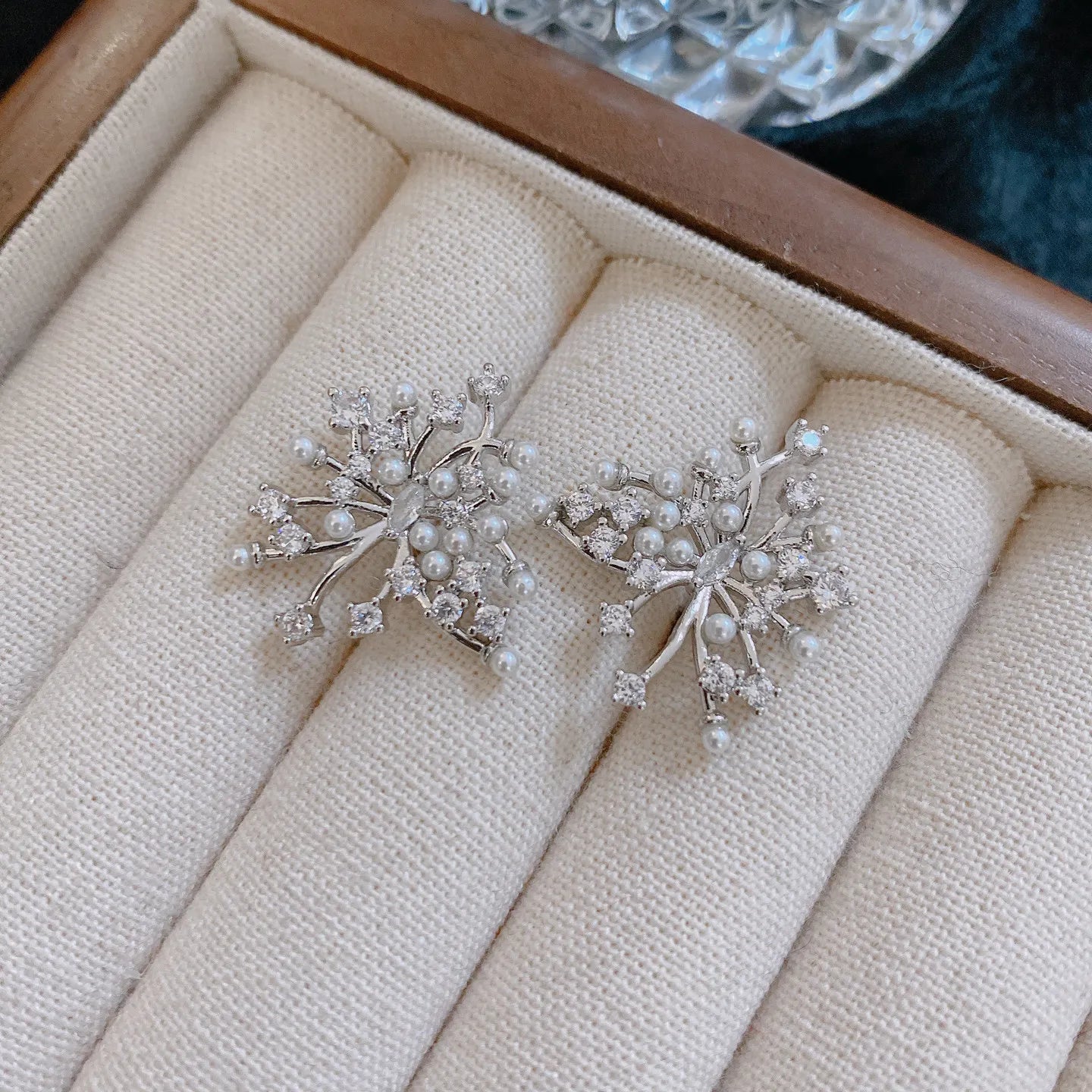 Snowflake Pearl & CZ Stud Earrings – Elegant Winter Inspired Jewelry | Luxe Daily Wear
