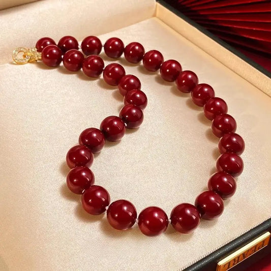 Red Lucky Pearl Necklace for Women, Vintage,shell pearl  Luxurious and Sophisticated Red Collarbone Chain, Festive Wedding Gift