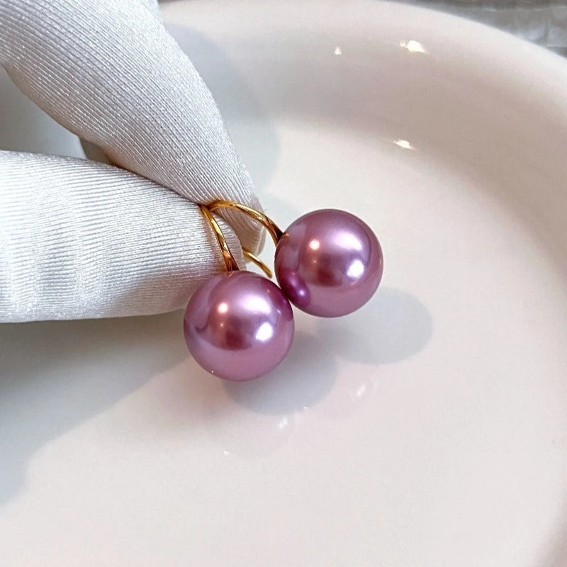 Violet pearl ear-hanging earrings high heels 14mm atmospheric purple large pearl stud earrings retro earrings  shell pearl