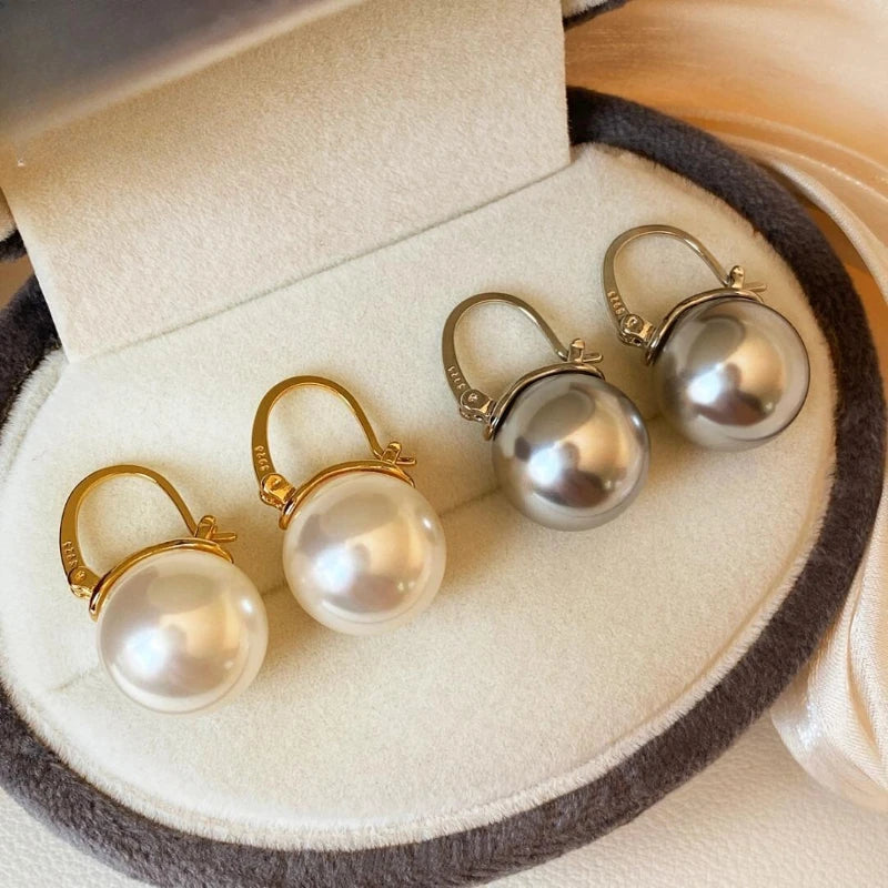 HOT Bucket shell Pearl Earrings, Premium Light Luxury  Teapot Ear Buckle · [Gold Bucket Ear Buckle] 14mm Cream White