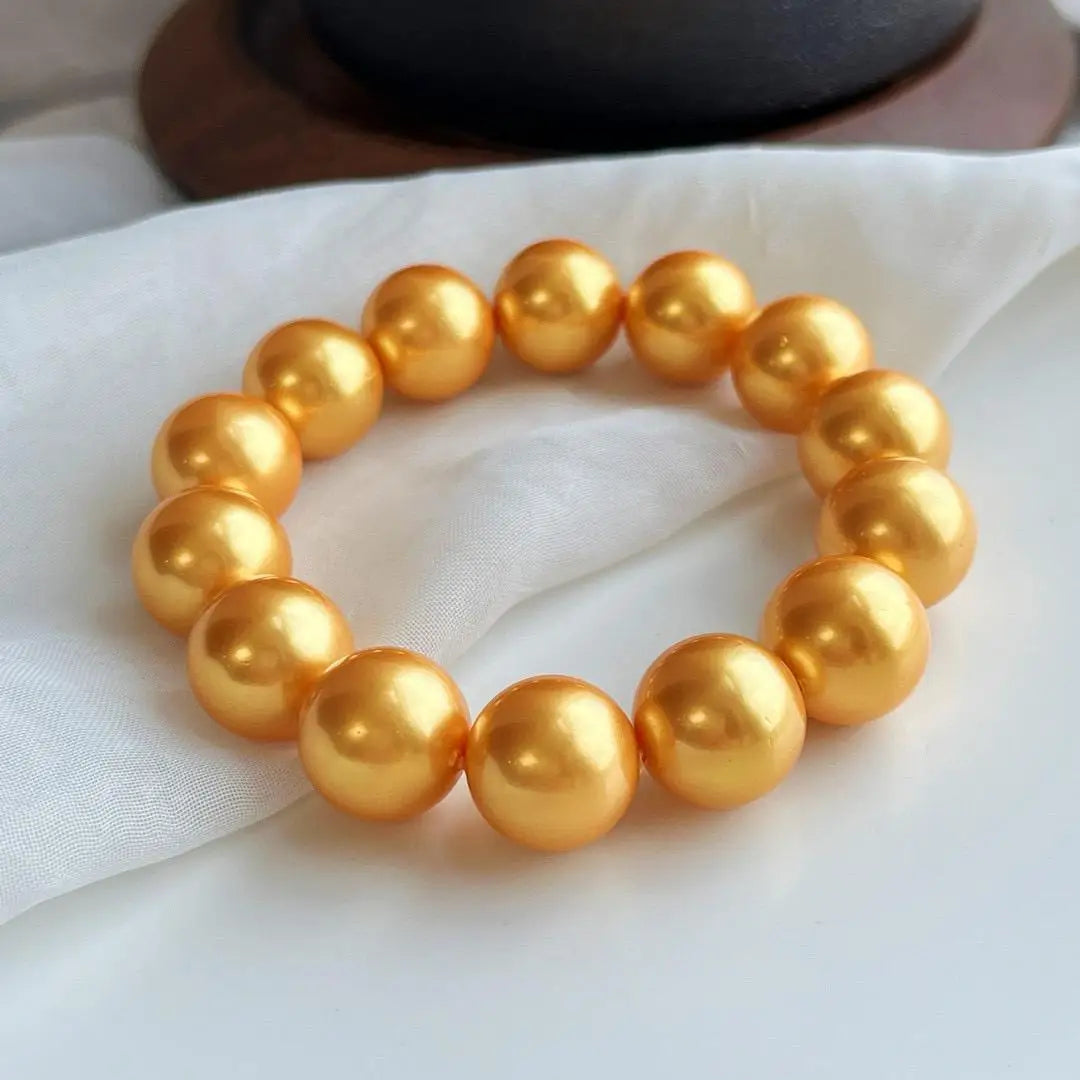 14Mm sea shell bead bracelet, bracelet, French style, pearl, elastic bracelet, light luxury fashion, gold, white, pearl