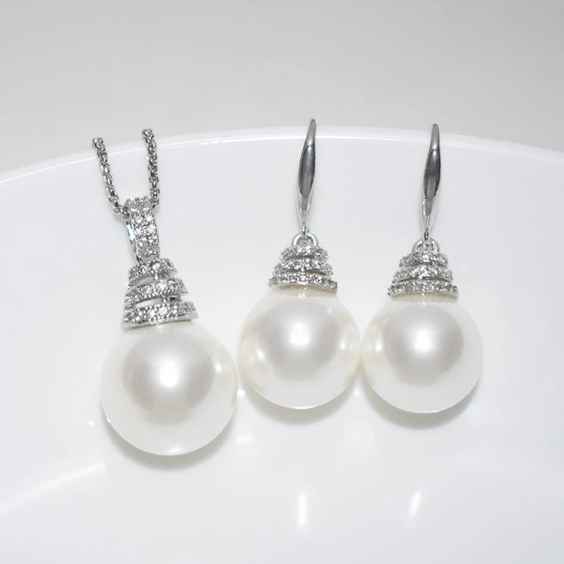 Viral Tiered Halo Pearl Jewelry Set – Sparkling Drop Necklace & Earrings | Genuine Freshwater Pearls