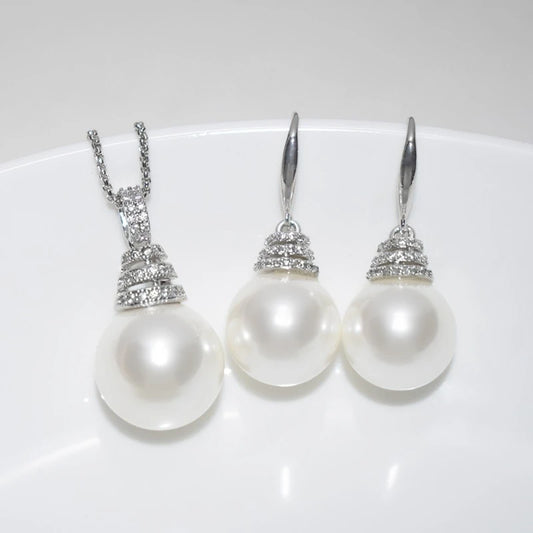 Viral Tiered Halo Pearl Jewelry Set – Sparkling Drop Necklace & Earrings | Genuine Freshwater Pearls