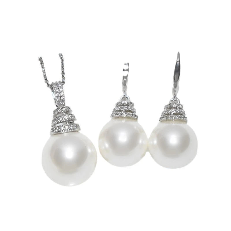 Viral Tiered Halo Pearl Jewelry Set – Sparkling Drop Necklace & Earrings | Genuine Freshwater Pearls