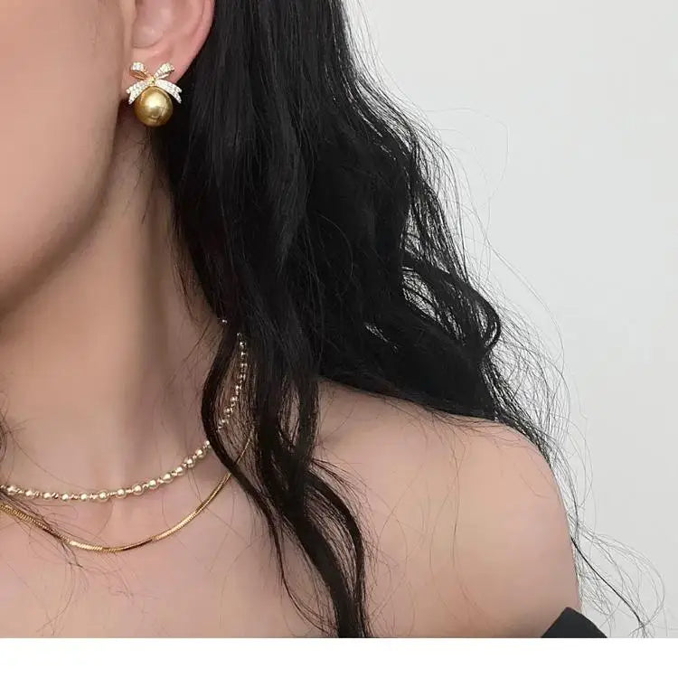 Cute Bow White Pearl Stud Earrings for Women 12mm 14mm, Butterfly Knot Pearl Earrings, Elegant Fashion Jewelry, Birthday Gift