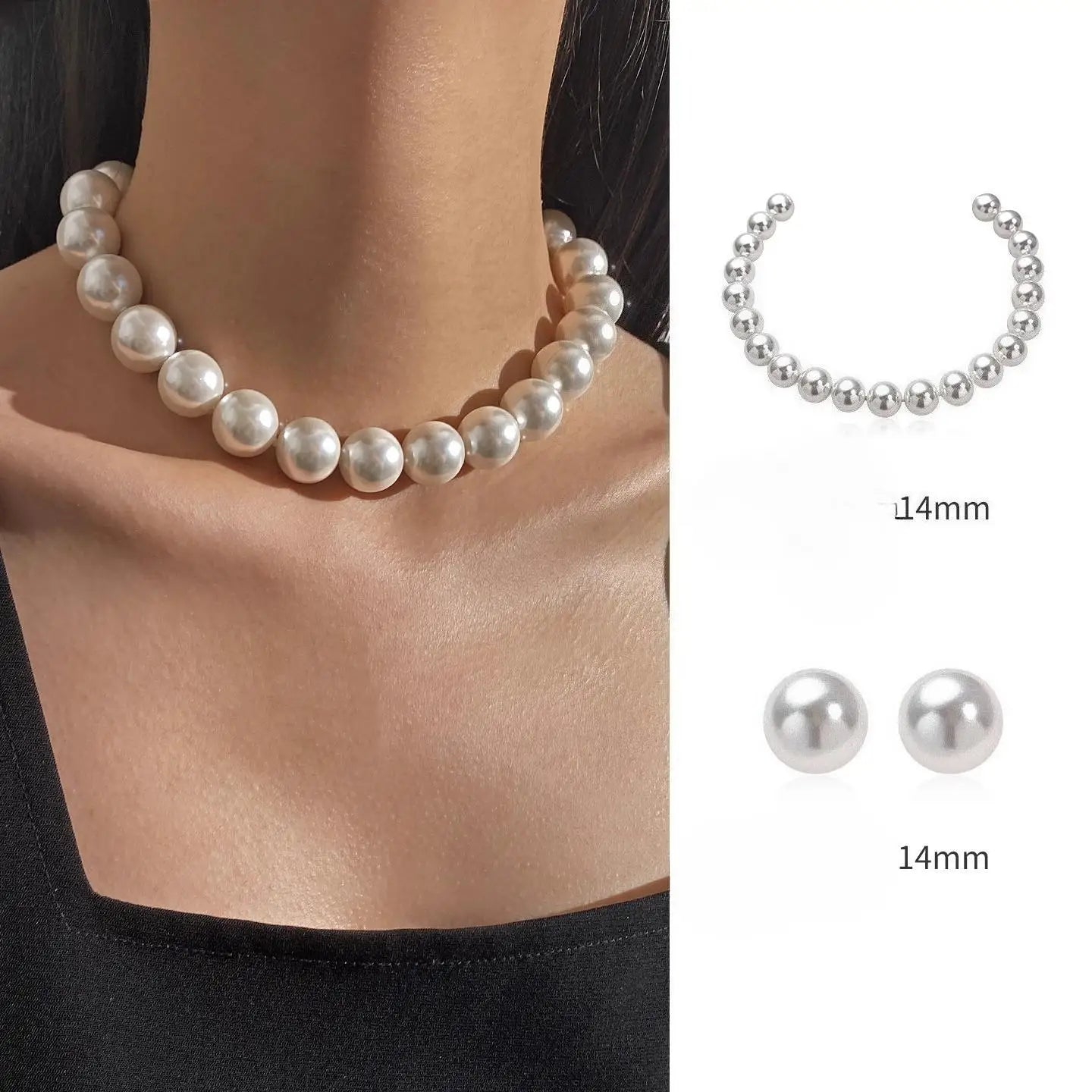 White Mother Shell Pearl Necklace 14mm 16mm 18mm Oversized Point Light Luxury Neck Chain Mother's  Birthd jewelry sets for women