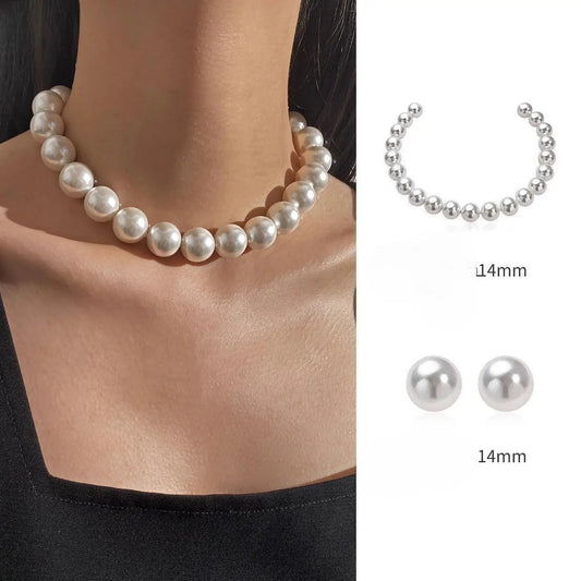 White Mother Shell Pearl Necklace 14mm 16mm 18mm Oversized Point Light Luxury Neck Chain Mother's  Birthd jewelry sets for women