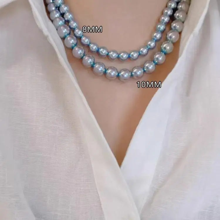 8Mm 10mm  blue rose pearl necklace, female 925 silver candy, buckle old money collarbone chain, birthday gift, Mother's  jewelry
