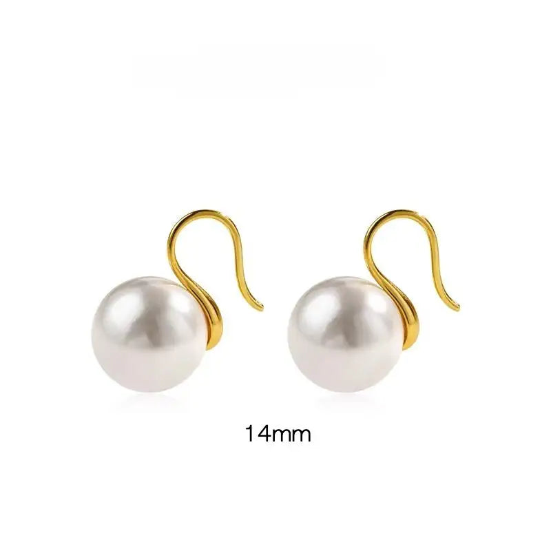 French Style highheel  white Pearl Drop Earrings, 14mm 16mm Gold Hook, Elegant Luxury Jewelry for Women