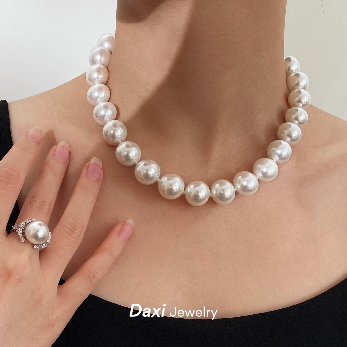 14Mm 16mm bead pearl necklace female, white mother shell large point 16mm collarbone neck chain, mother gift, birthday gift, suitable for party, work, ordinary wear