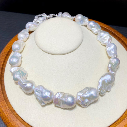 Super large natural large particle baroque pearl necklace female alien aurora colorful bus plain chain,