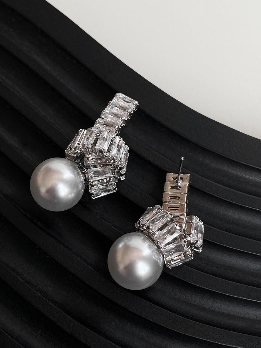 Knotted pearl earrings niche celebrity temperament s925 silver earrings 14mm