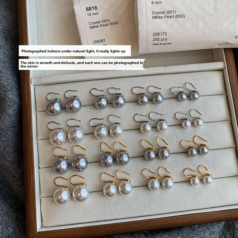 999 sterling silver, grey pearl stud earrings for women, high heels, earrings.