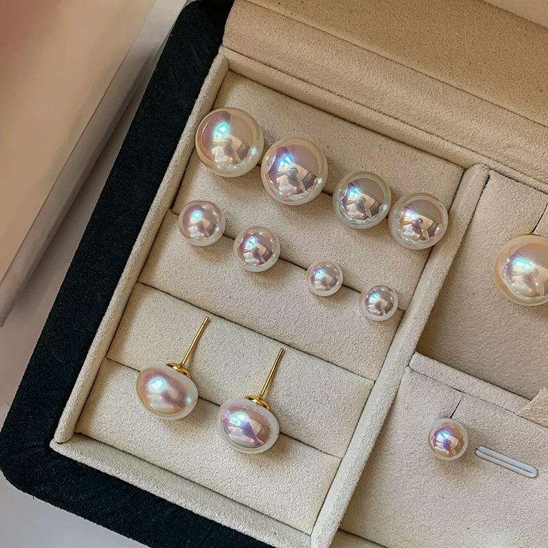 S925 Sterling Silver Sakura Pink Pearl Stud Earrings for Women Trendy Cute Sweet French Style Light Luxury Elegant Ear Accessories