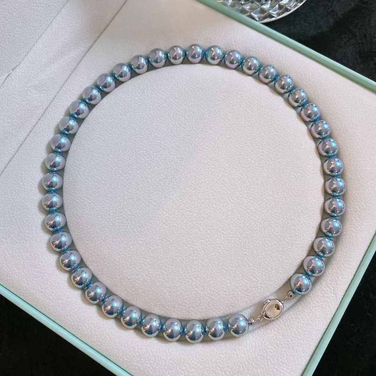 Ocean Blue Pearl Necklace 8mm 10mm 12mm for Women Birthday Gift Party Clavicle Chain Stunning Accessory
