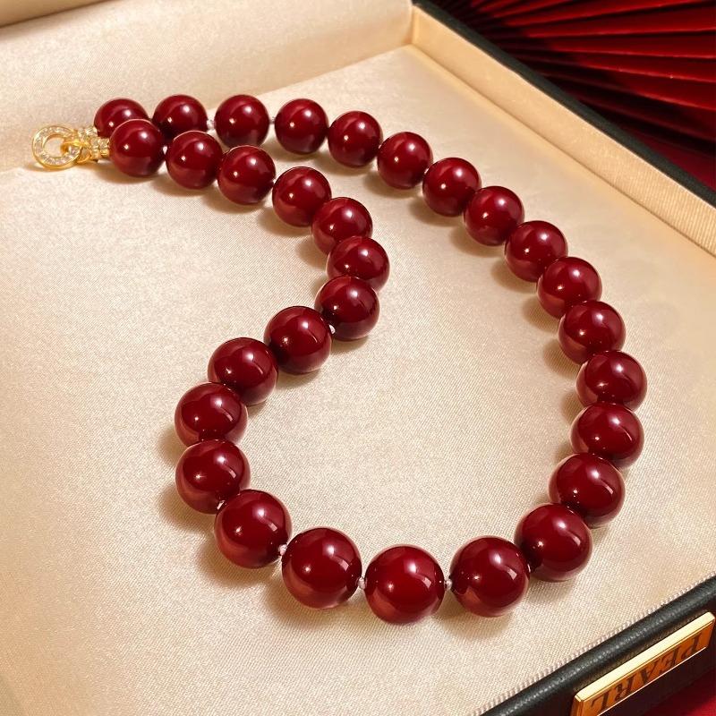 14mm 12mmRed Lucky Pearl Necklace Women Retro Luxury Luxury Red Collarbone Chain Festive Wedding Gifts bring lucky