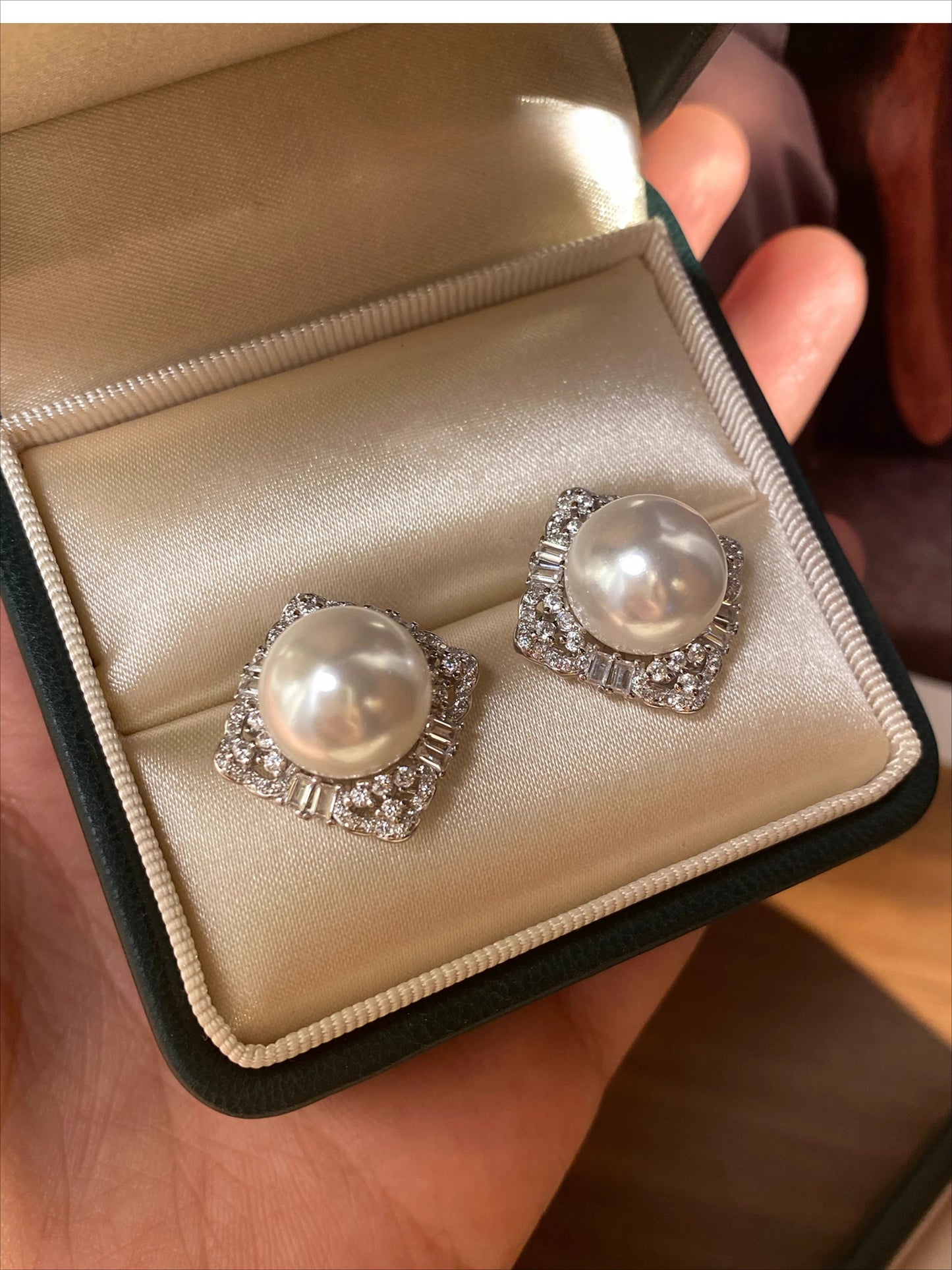 Gold & White Pearl Earrings | Geometric Rhombus Design with Miniature Zircon | S925 Silver | Niche Premium Stud Earrings