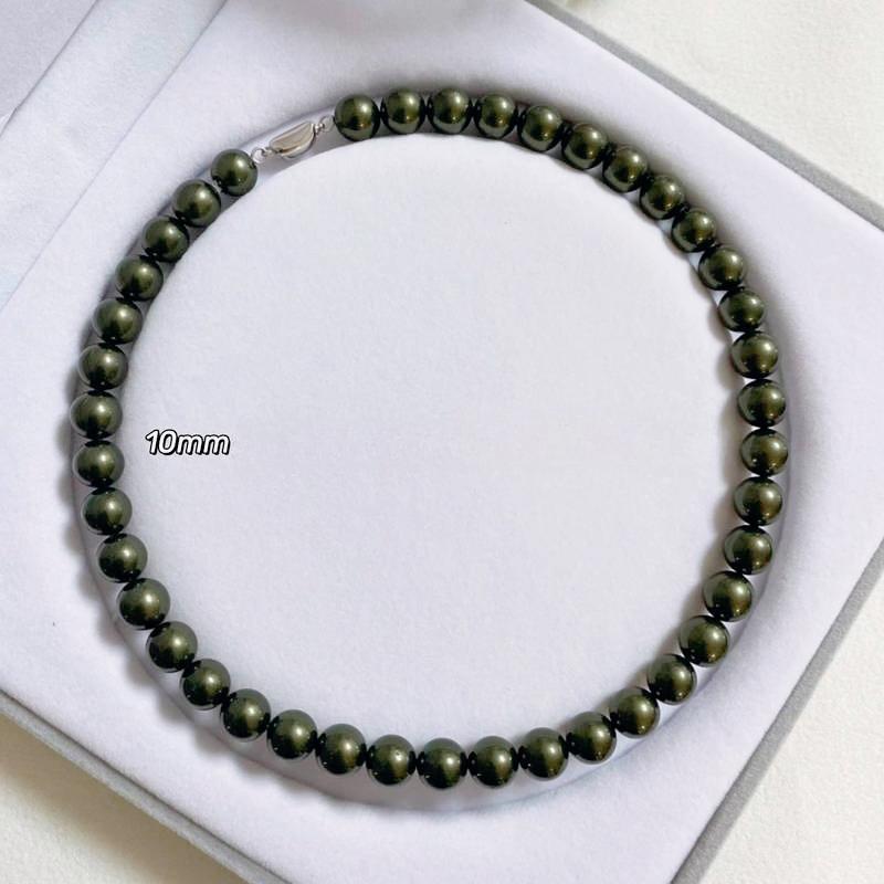 8mm ~ 14mm silver ingot buckle Tahiti black and green pearl necklace, women's strong light high-end, malachite green neck chain, birthday gift, free earrings.