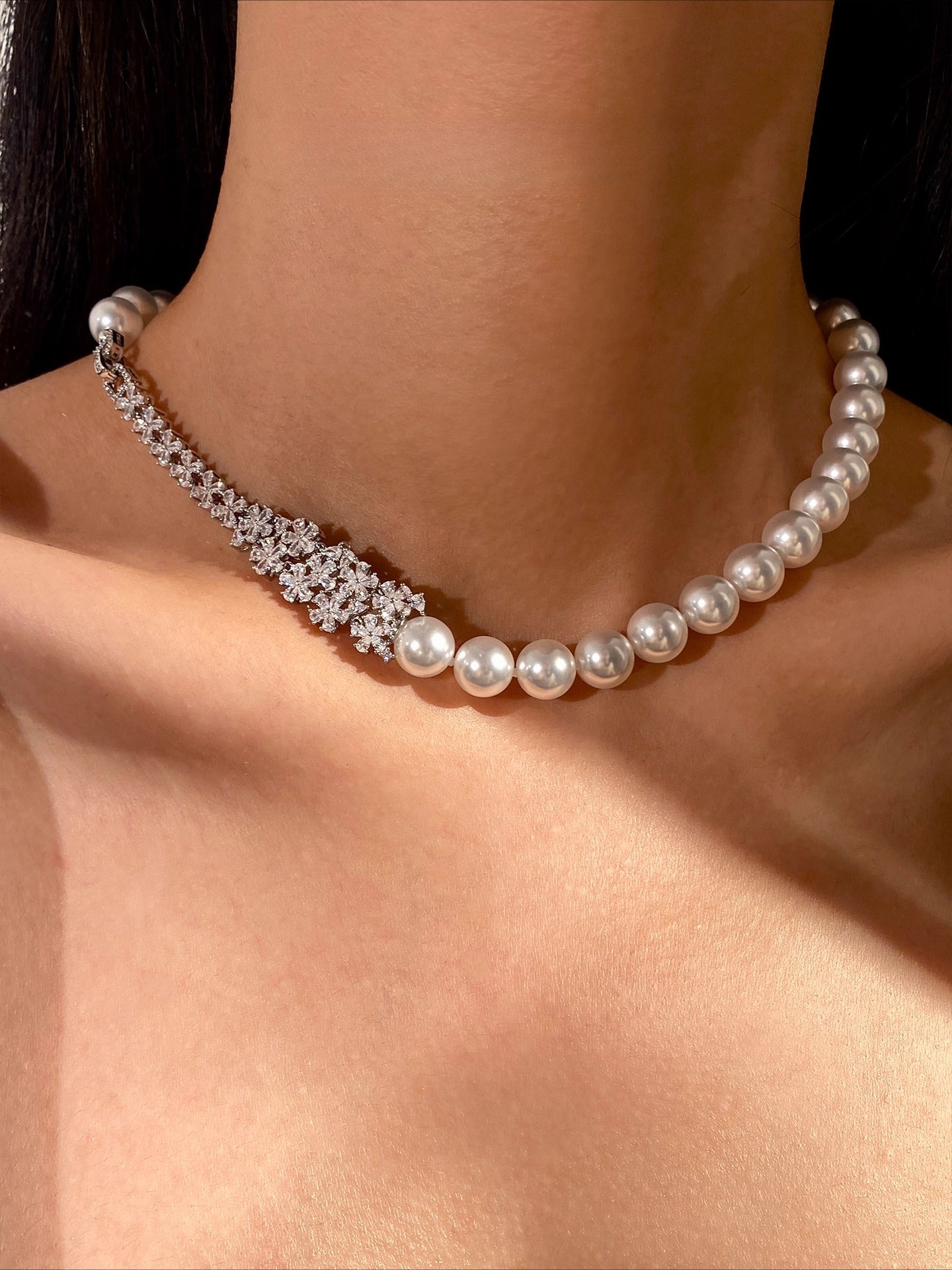 Mother's Day Gift: Elegant Pearl Necklace & Bracelet Set | Crystal Floral Luxury Statement Jewelry for Parties & Gifts