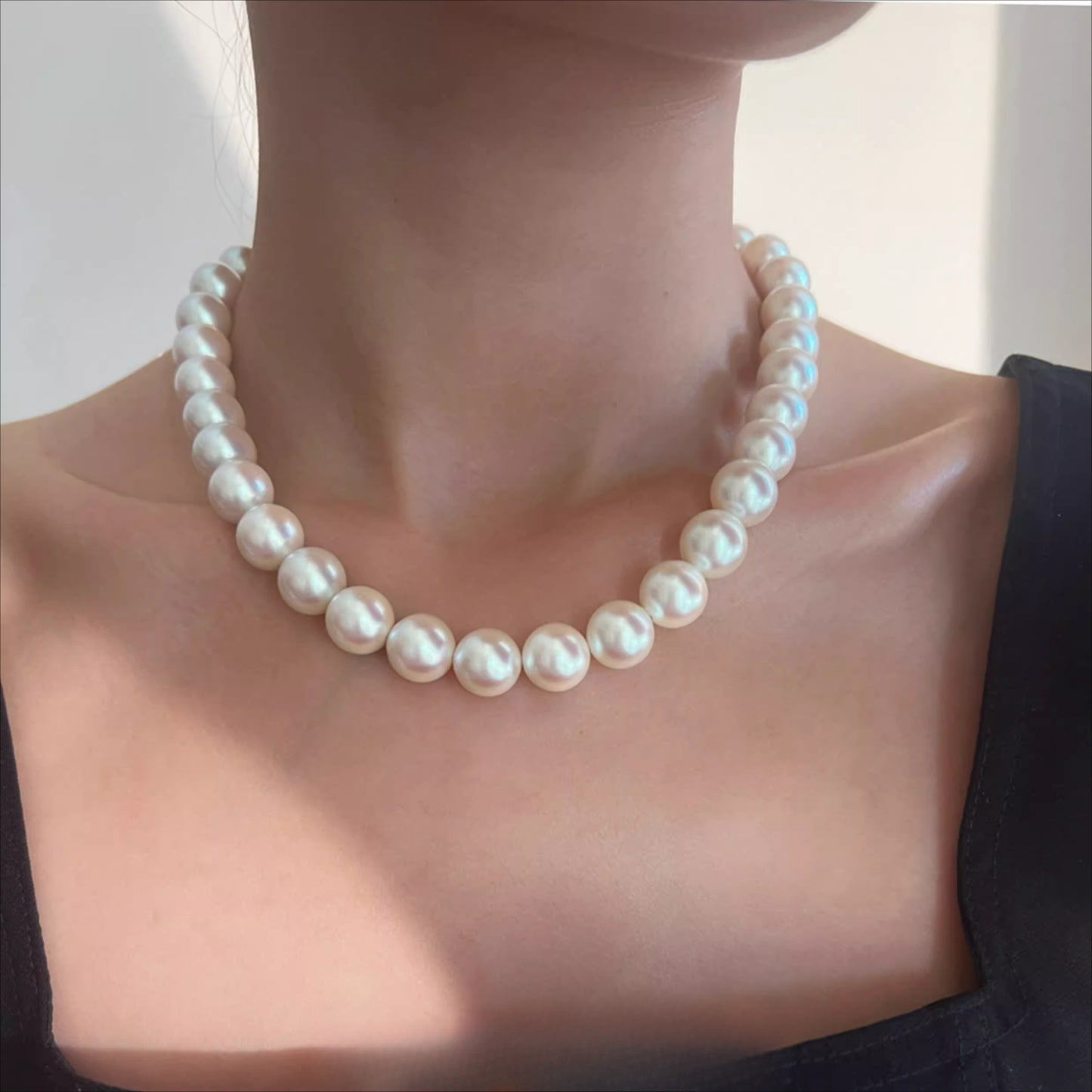 Pink Round Pearl Necklace – 6mm/8mm/10mm/12mm Pearls with Gold Magnetic Clasp, Timeless Women’s Jewelry