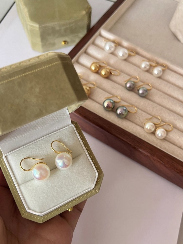 Elegant Nanyang Gold Bead Pearl Ear Hook Earrings - 10mm Studs for Light Luxury Style 2025