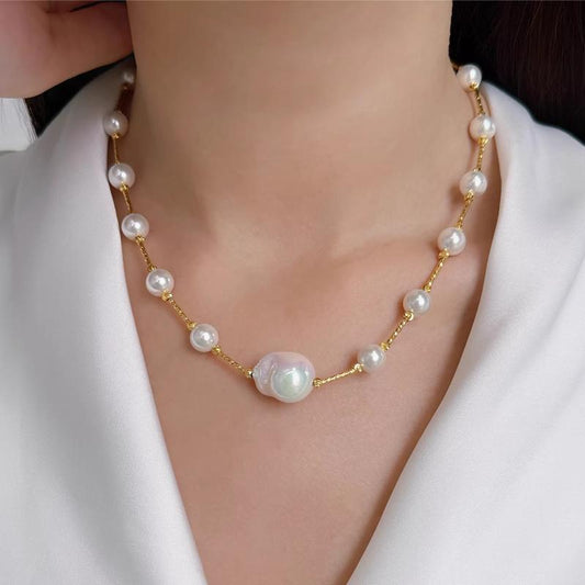 Luxury Full Star Pearl Necklace Irregular Baroque Shell Pearl White Mixed Color Beads Fashion