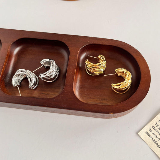 Gold C-shaped winding loop earrings 925 silver needle stud earrings, suitable for work, outdoor, party