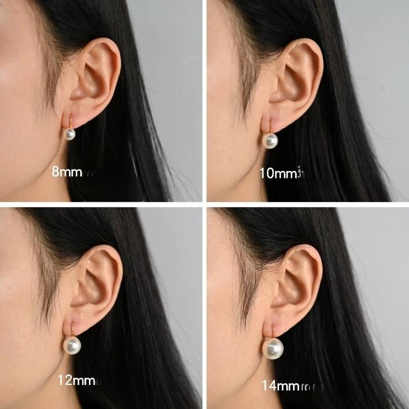 Classic 10mm Iridescent Pearl Earrings Women High Heel Stud Ear Hook Premium Shiny Jewelry Trendy